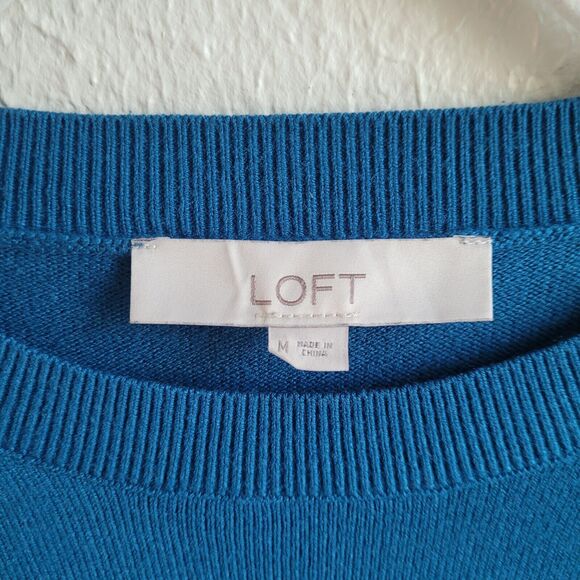Loft Sweater Medium Teal Puff Sleeve Solid Round Neck Long Sleeve Soft 593282 - Picture 4 of 16